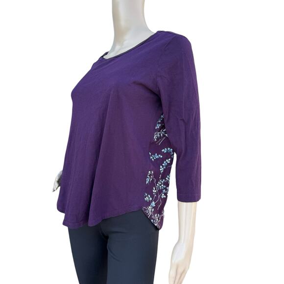 LOFT Outlet Women's Purple Floral 3/4 Sleeves Scoop Neck Pullover Top Size M - Picture 2 of 4